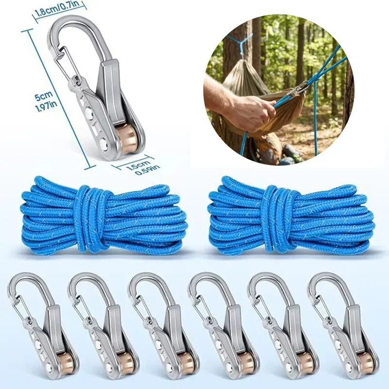 Rope Tying Tool And Tensioner Roller Tensioner Heavy-Duty Retractable Tie Down Rope Roller Tensioner Hammock Tarp  For Camping