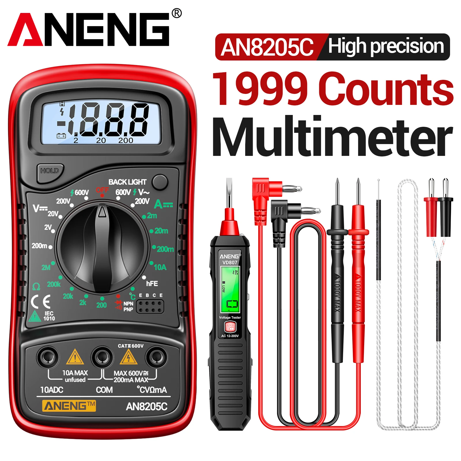 ANENG Digitale Multimeter Professionele Tester AN8205C Voltmeter Ampèremeter VD807 Spanningstester Pen 12-300V Elektricien Reparatiegereedschap