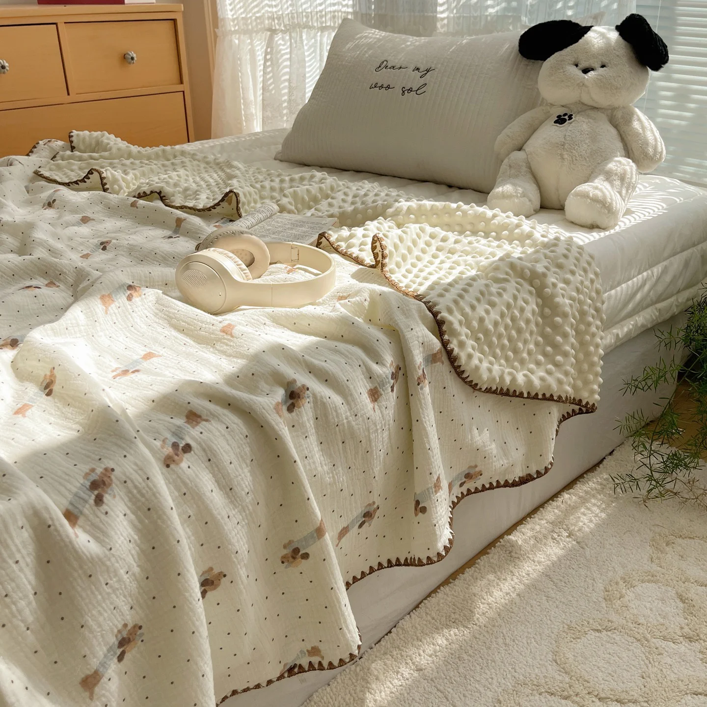 

Pure Cotton Double Layer Bean Blanket Sofa Blanket Travel Blanket Children's Small Cover Blanket Couch Blanket Leisure Blanket