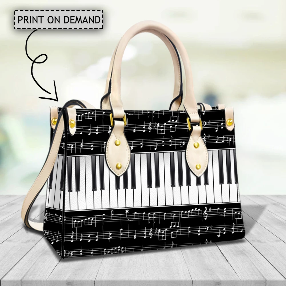 Piano Keys Design Handbag Luxury Leather Top Handle Shoulder Bag Outdoor Female Street Commuter Messenger Bag Music Lover Gifts