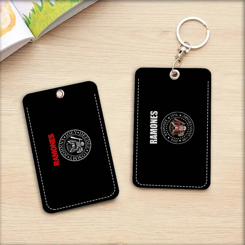 The R-Ramone 1Pc Access Card Case Leather Card Holder Keychain Key Ring Door Access Tags ID Card Case Keychain