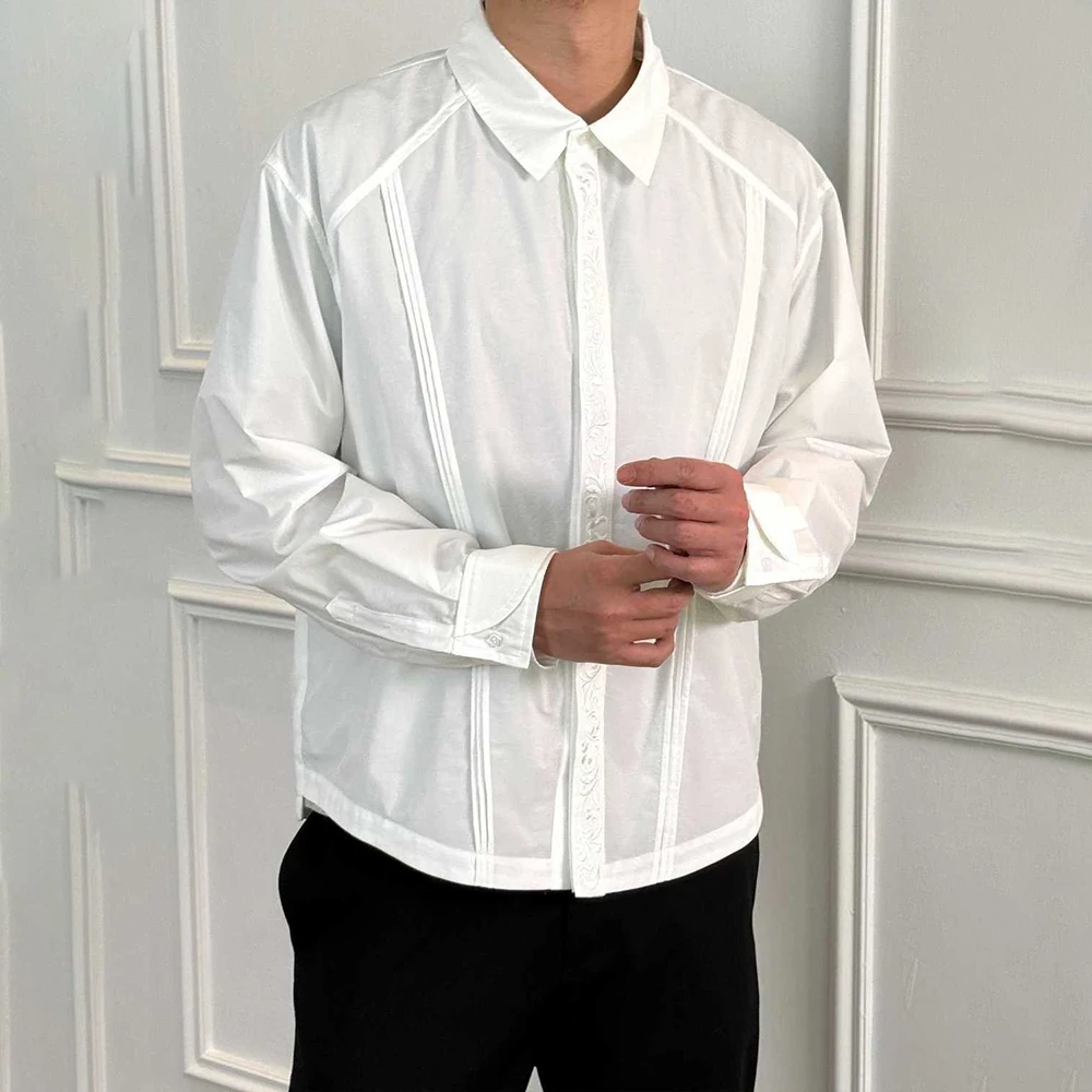 

Men's Solid Color Long-Sleeved Shirt American Fashion Retro Trend Simple Loose Breathable Niche Leisure Summer New Men's Tops