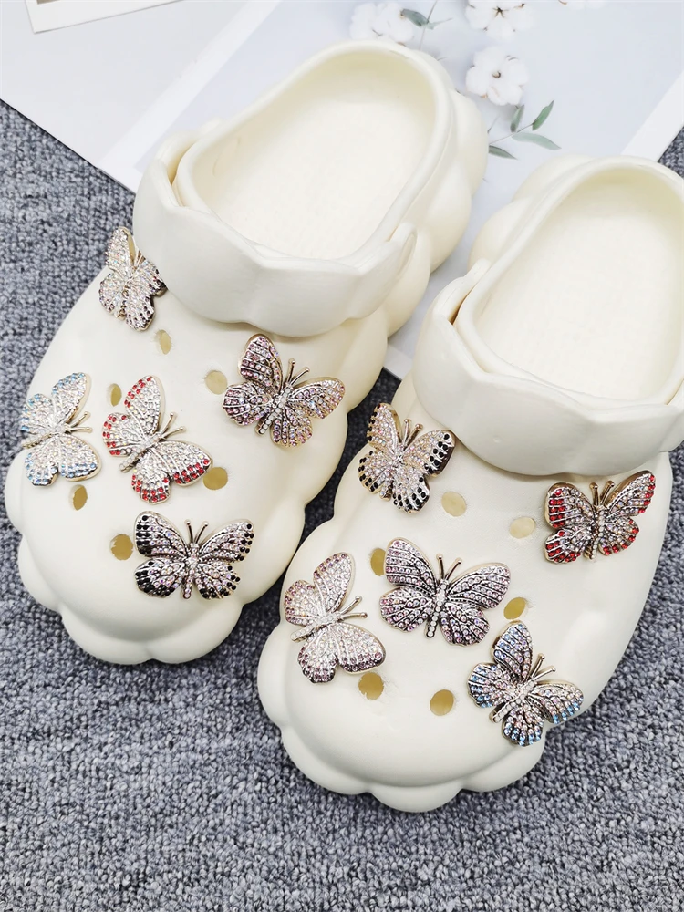 2PCS Resin Butterfly Shoe Charms Accessories Rhinestone Clogs Shoes Buckles DIY Decorations Mutlifunctional Removable Shoe Clips