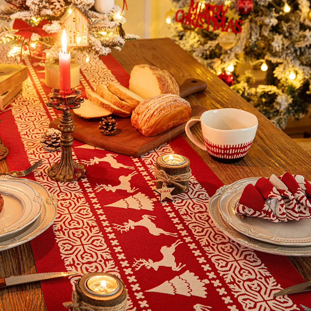 Christmas Table Flag Placemat Christmas Snowman Table Runner Coffee Cover Tablecloth Decorations Festive Atmosphere Arrangement