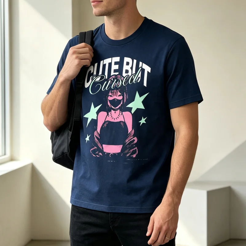 CUTE BUT Cursed Anime Graphic T-Shirt Pink Mint Print Sweet Streetwear Y2K Punk Casual Tee Cottton Harajuku Y2k Top Unisex