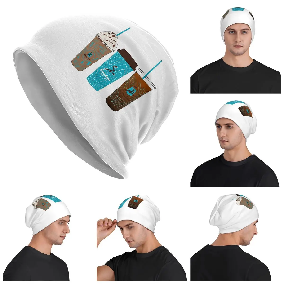 

Caribou Coffee Cups Warm Knitted Cap Hip Hop Bonnet Hat Autumn Winter Outdoor Beanies Hats for Men Women Adult