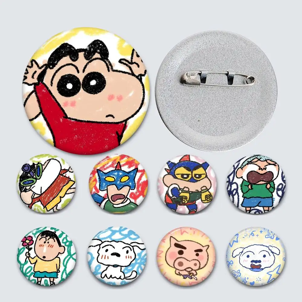 C-Crayon-Shin-Chan Playful-Nostalgic Creative Pins Funny Faces Round Snap-in Brooch Badge Backpack Hat Accessories Jewelry Gifts