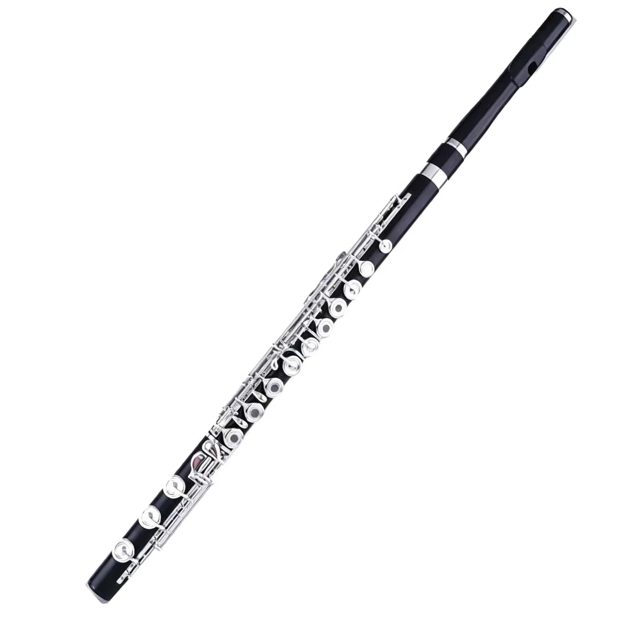 High Quality Ebony Transverse Flute Silver Plated Open Hole Design Wooden Flute