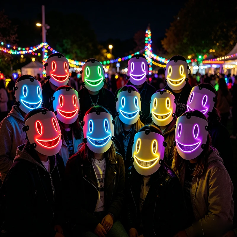 Halloween Luminous LED Smiling Face Mask High-Rise Invasion Mask For Adult Anime Cosplay Costume Prop
