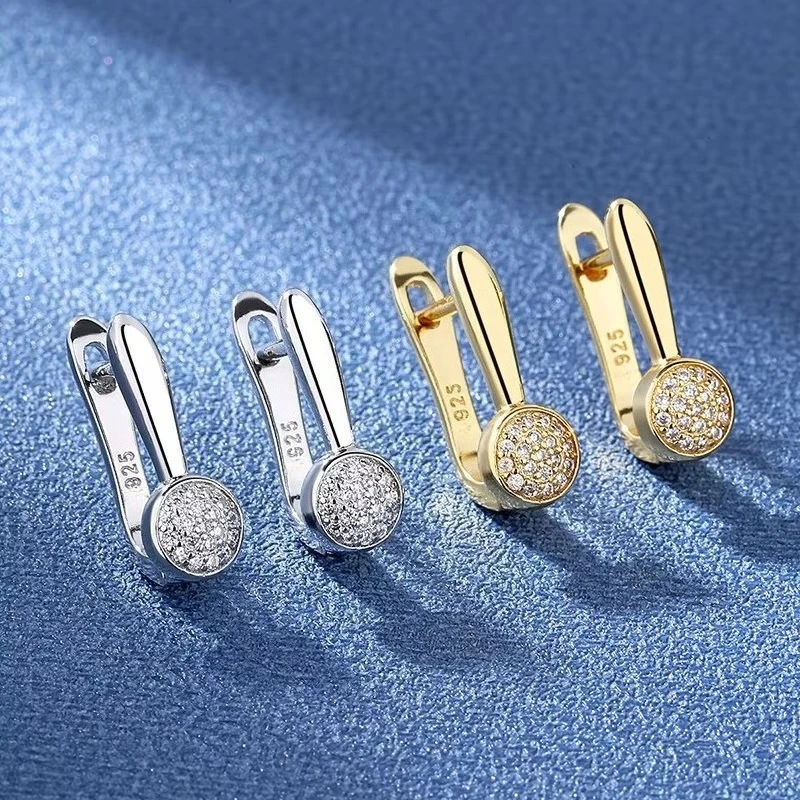 Luxury 925 sterling silver zircon round bead threaded stud earrings, women's screw twist-off stud earrings, simple and fashion