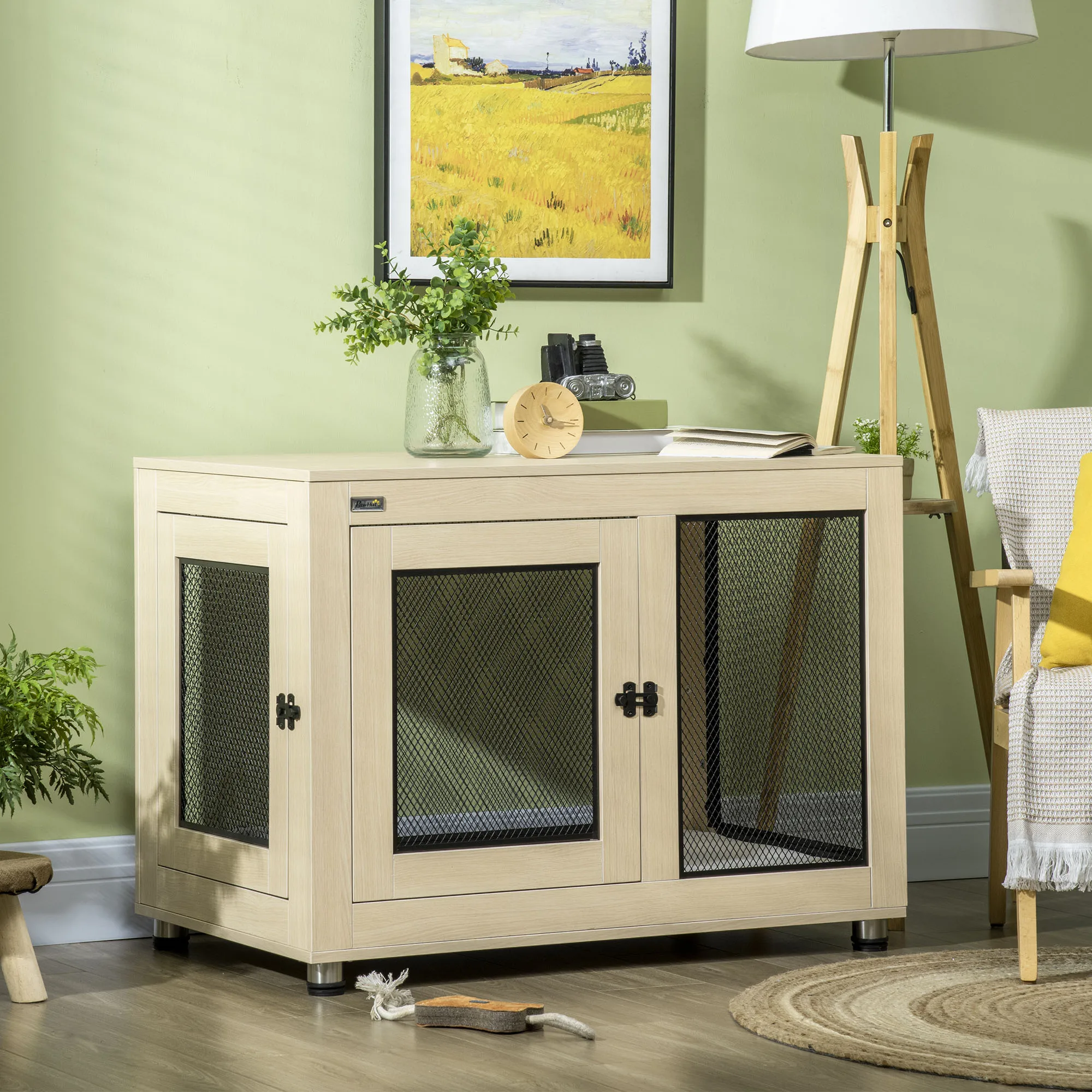 PawHut gabbia per cani con 2 ante cuscino lavabile moderna scatola per cani in acciaio per interni domestici per cani fino a 30 kg Rovere