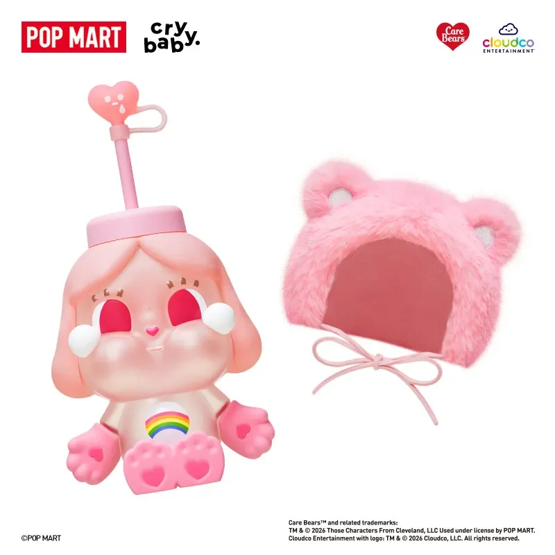 POPMART CRYBABY Care Bears Series Glass Straw Cup Blind Box Original Toys Guess Bag Mystery Box Doll Anime Figure Ornament