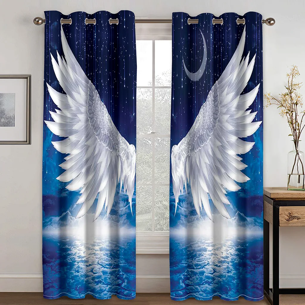 3D Angel White Wings Printed Curtains 2 Panels Home Decor Living Room Bedroom Balcony Kitchen Kids Room Curtains