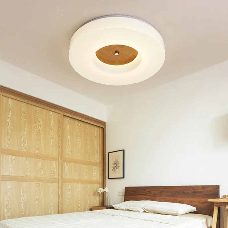 Plafonnier LED Nordic Mars en Bois Chaud pour Chambre à Coucher, Éclairage Circulaire pour Salon, Décoration d'Nik