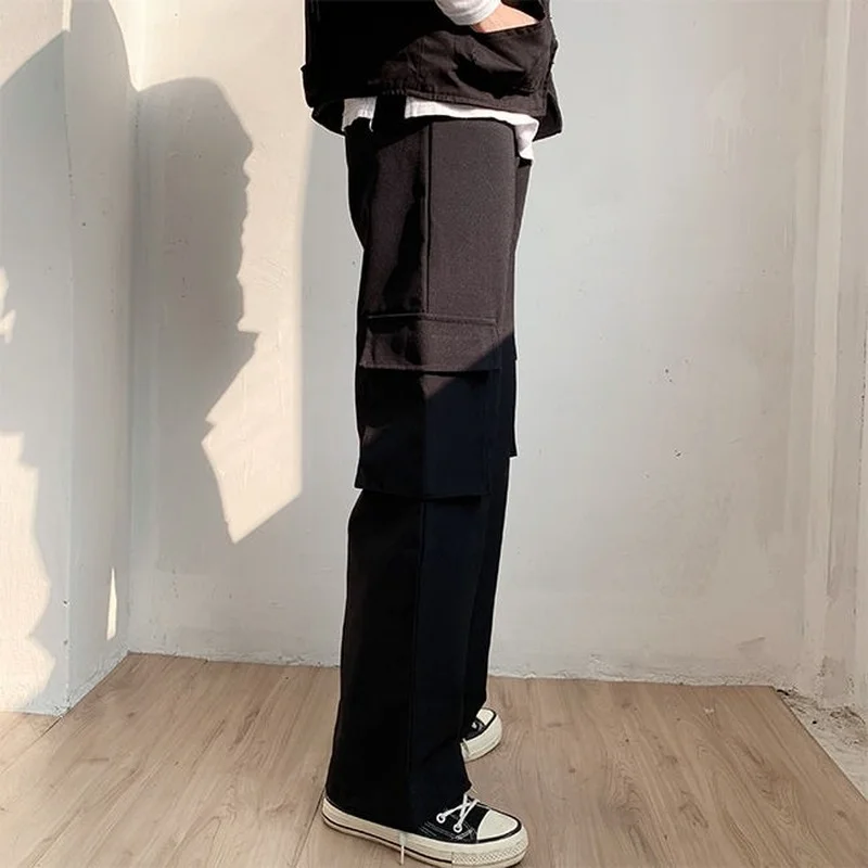 

Брюки-карго женские брюки в стиле Харадзюку с высокой талией Mujer универсальные для отдыха на каждый день унисекс корейская версия дизайн с карманами свободные однотонные