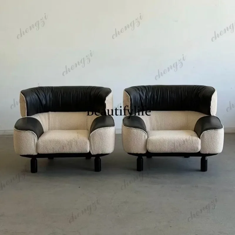 A4567 Italian splicing fabric leather art sofa single seat black and white contrasting leisure chair negotiation single sofa