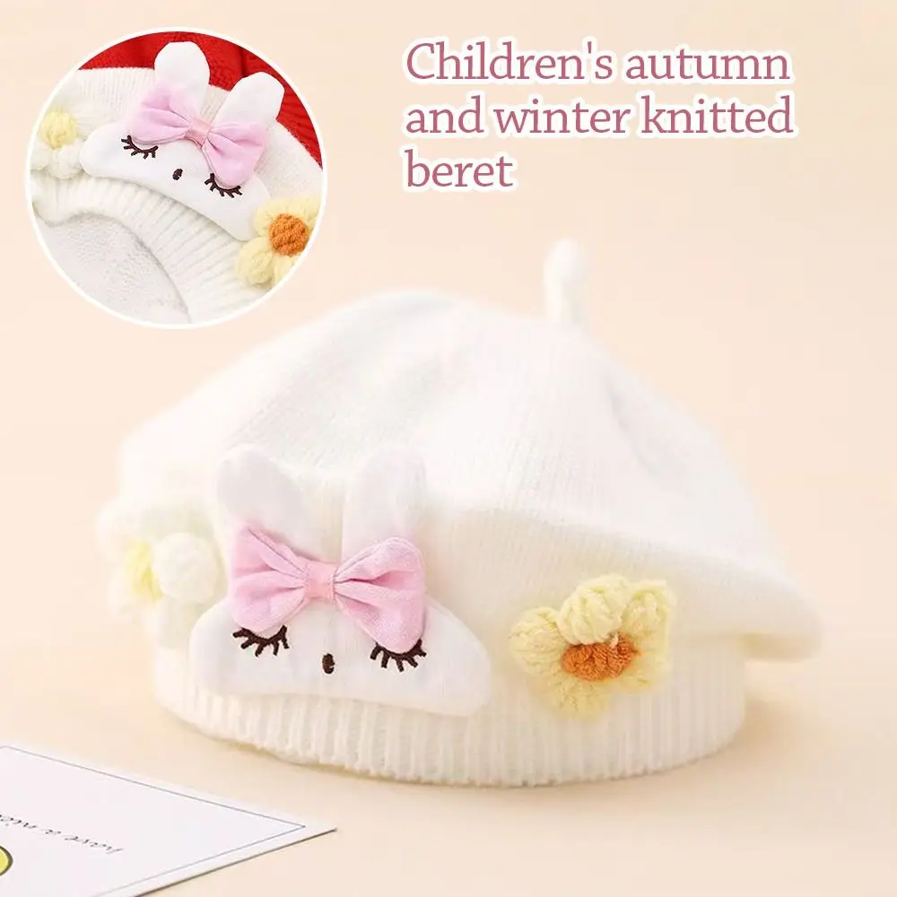 

Модный берет с цветочным узором, мягкая зимняя теплая вязаная шапка с защитой ушей, корейская зимняя теплая шапка для маленьких девочек