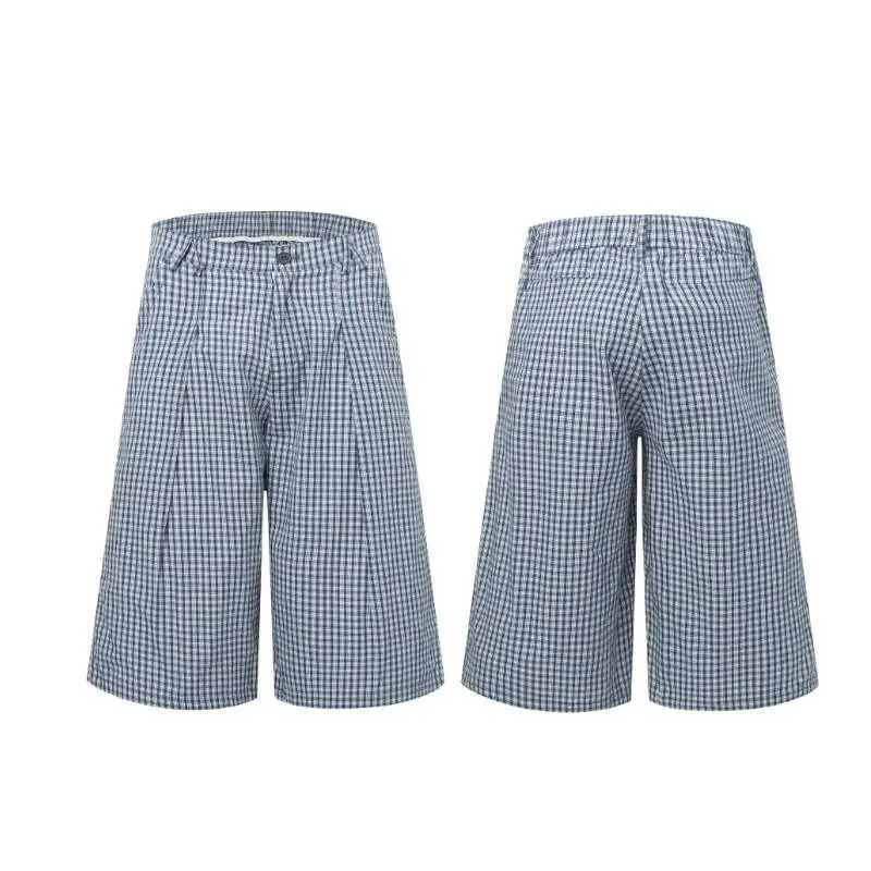 American Style Plaid Men's Shorts Summer Lazy Style Half Elastic Waist Wide Leg Pants Knee Length 2026 Trend 9WA4G8