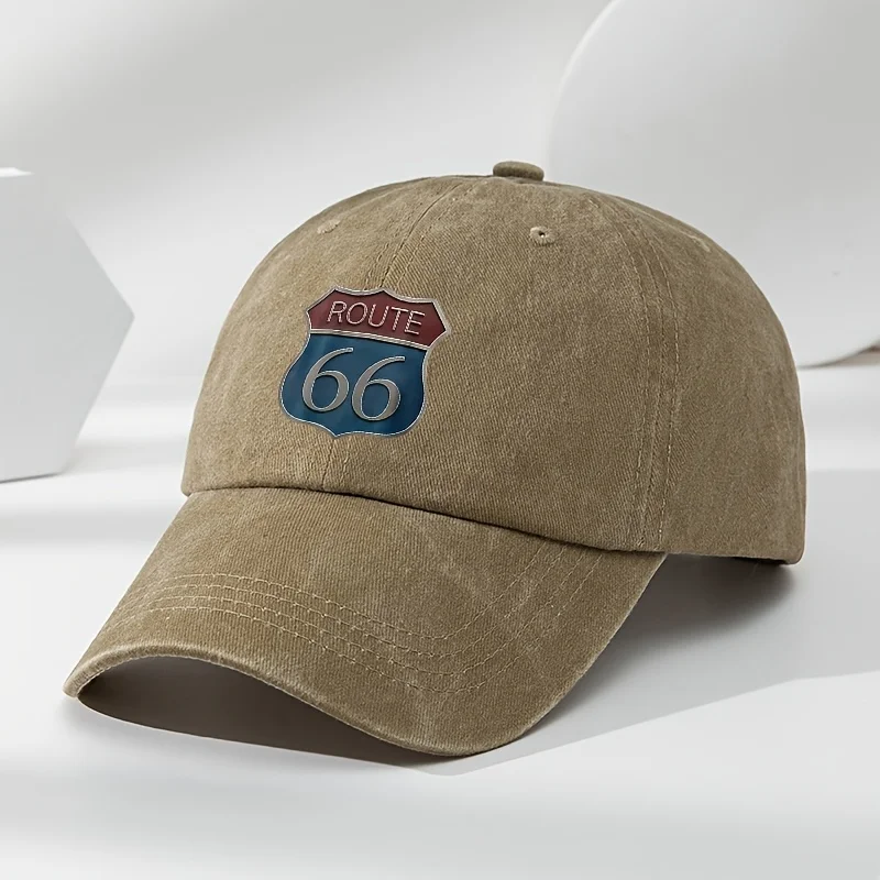 Boné Vintage Route 66 para Homens e Mulheres, Boné Retro Desgastado, Ajustável para Viagens, Boné Snapback para o Sol