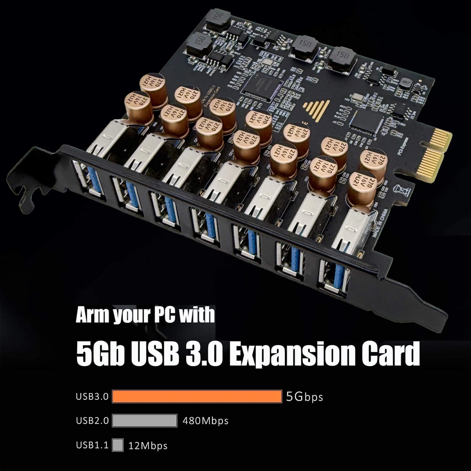 بطاقة توسيع USB 3.0 PCIe ذات 7 منافذ بسرعة 5 جيجابت في الثانية USB 3.0 مهايئ توزيع PCI Express إلى بطاقة توسيع USB للكمبيوتر الشخصي Windows 11/10/8/7/XP/Linux #3