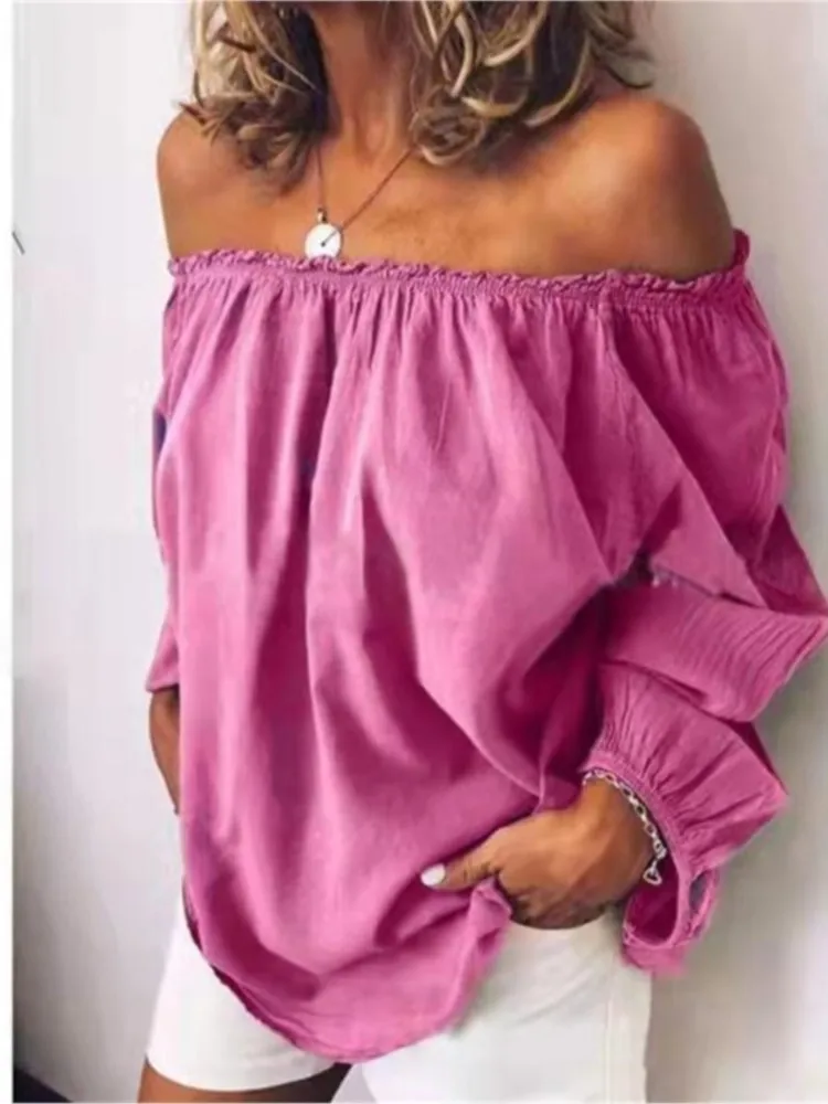 Spring Summer Off-shoulder Long Sleeved Solid Color Blouse Loose Top Women\'s Shirt New Elegant Casual Tops 2024
