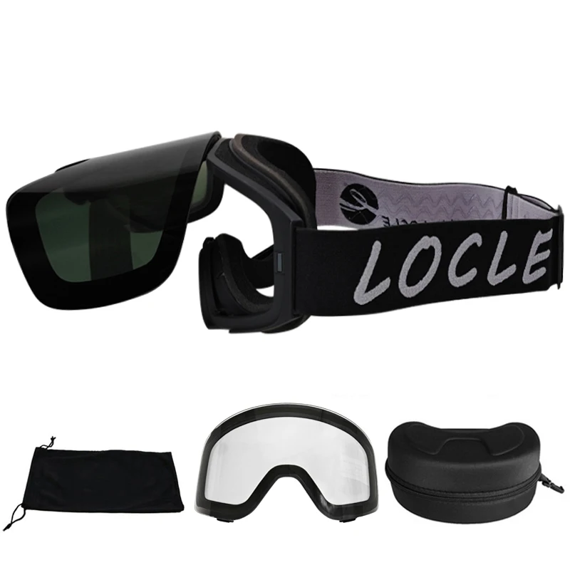 

LOCLE Flip-top Magnetic Ski Goggles Women Men Double Layers Anti-fog Ski Mask OTG Skiing Eyewear UV400 Snow Protection Glasses