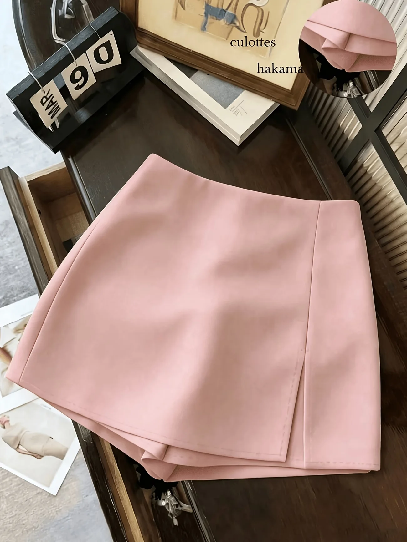 New women's fashionable, casual, versatile, all-season solid color high-waisted slit culottes