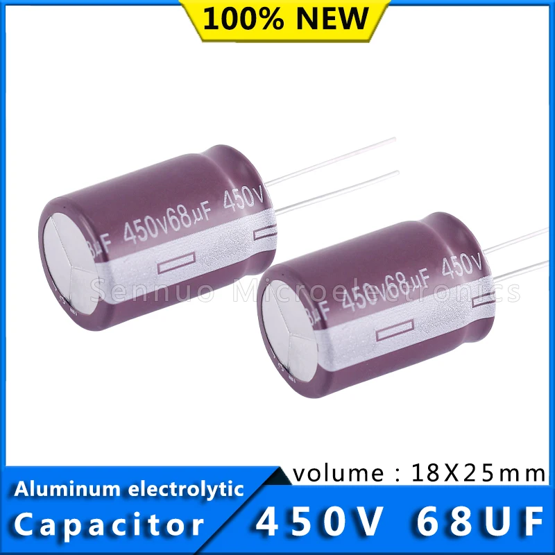 5Pcs ใหม่อลูมิเนียม Electrolytic Capacitor 450v68uf 18*25ความต้านทานความถี่สูงยาว450V 68UF 18X25