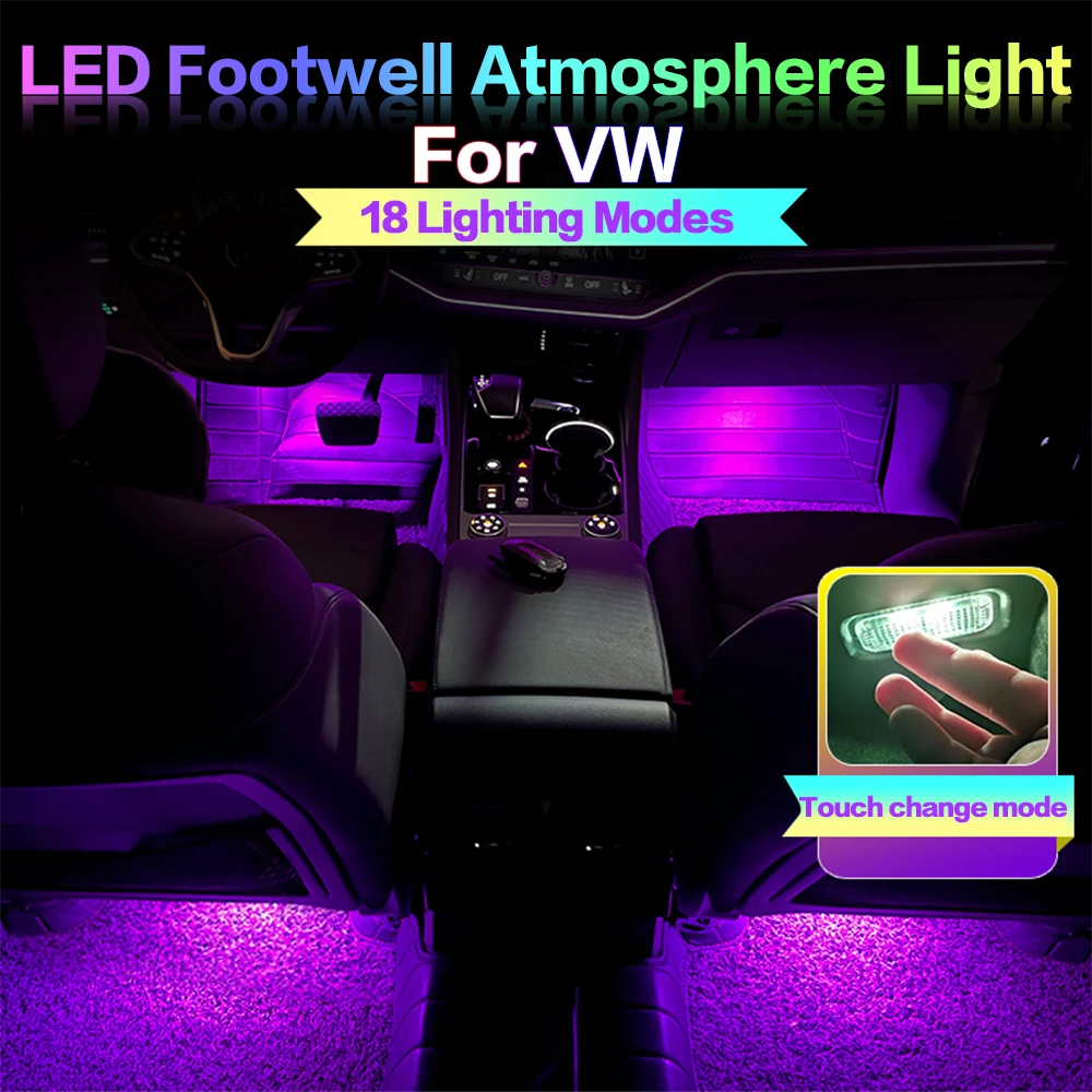 Luz LED RGB para coche, lámpara de ambiente Interior, Accesorios para VW Bora Caddy MK3 MK4 UP EOS Fox Gol Golf 4 5 6 Jetta MK5 MK6