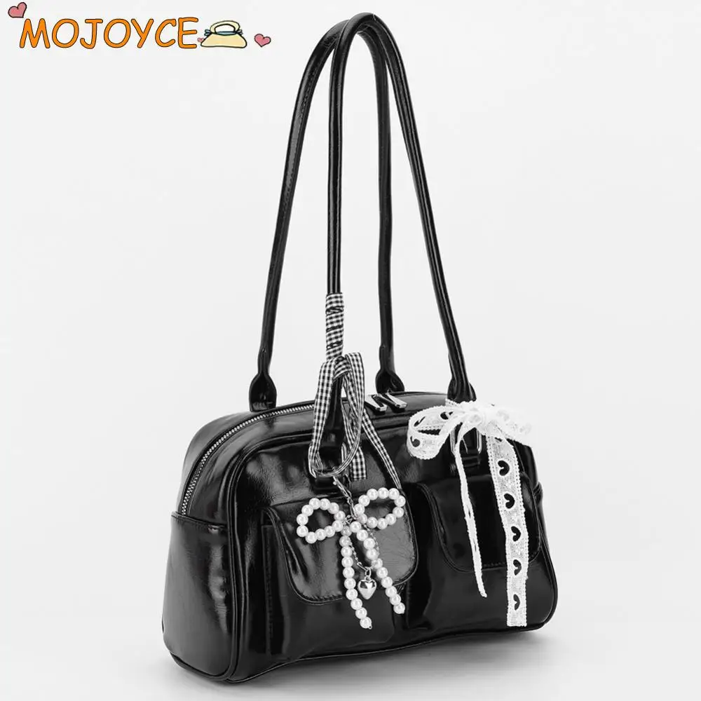 

Korean Version PU Leather Shoulder Bag for Women's Y2K Bow Knot Sweet Underarm Bag with Inner Pocket Double Pockets Tote Handbag
