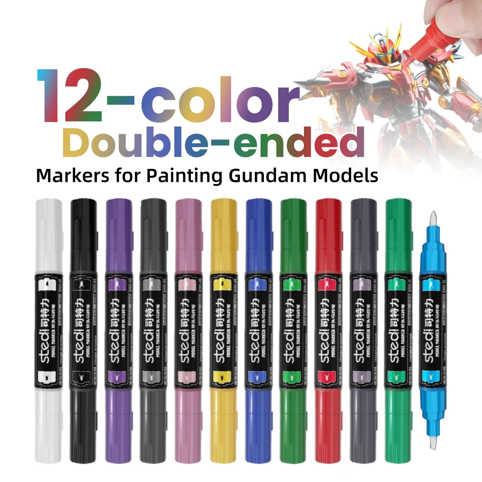 Stedi 12pcs Double-headed Marker Pen Set for Gundam Scale DIY Model Coloring Tool Nylon Paint Coloring Pens Hobby DIY Tools