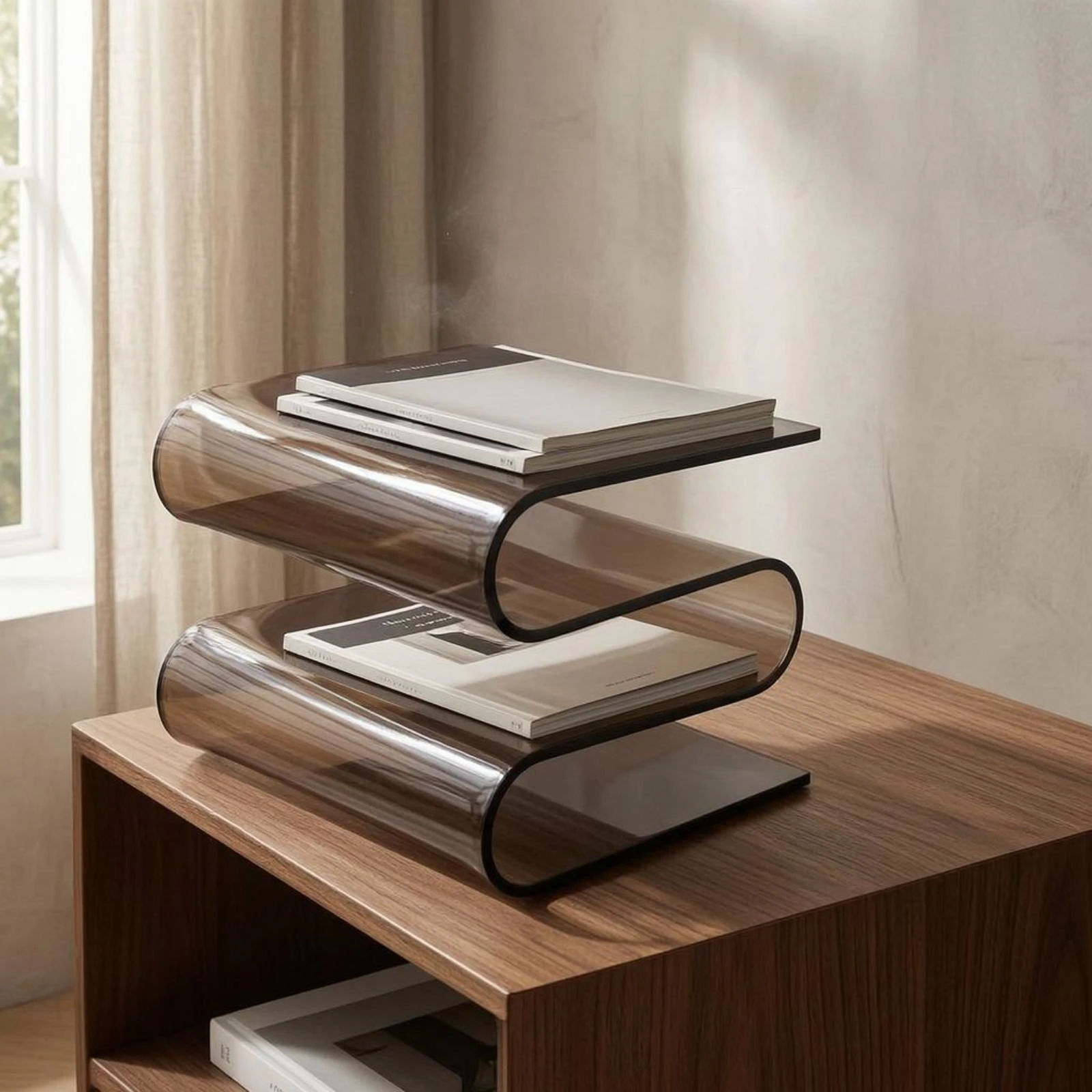 S-Shaped Bookend Minimalist Acrylic Bookend Book Stand Supports Decorative Clear Book Stoppers Storage