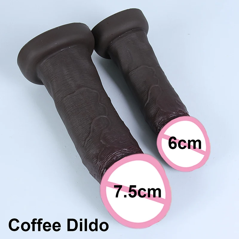 Super Realistic Coffee Dildo Huge Big Glans Sexy Penis Adults Dick Suction Cup Thrusting Anal Sex Toys For Woman 18+ Masturbator