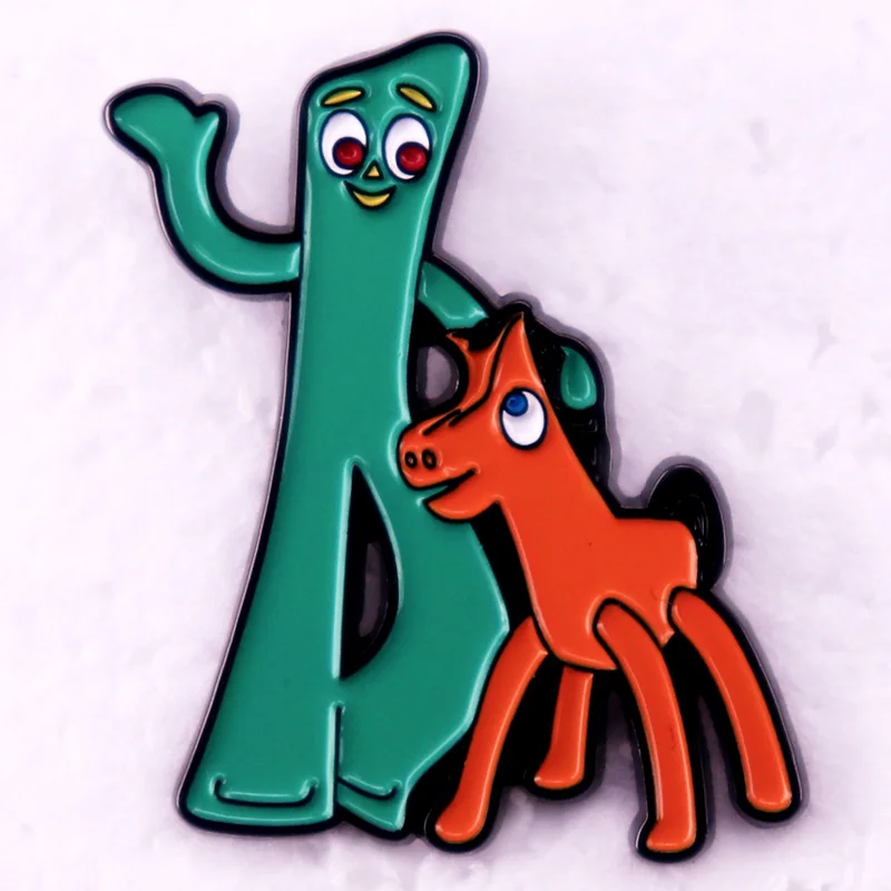 Classic Clay Characters Enamel Pin Green Gumbys and Pony Pokeys Badge Brooch Jewelry Gifts