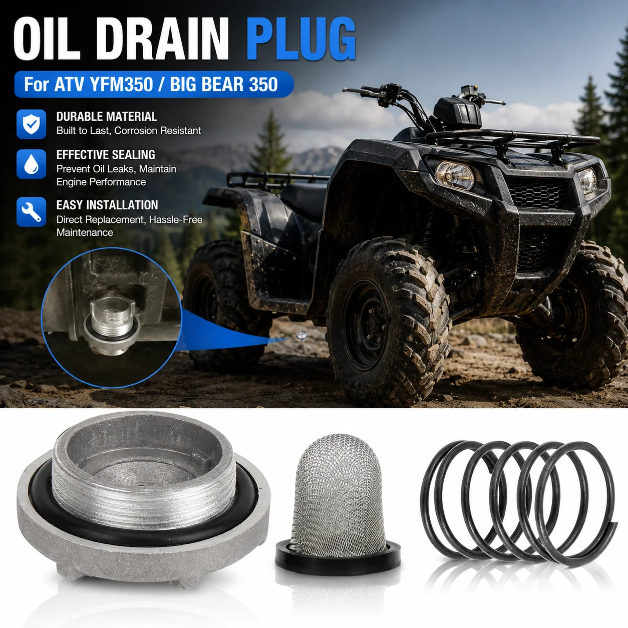 For Yamaha Warrior Raptor Big Bear YFM 350 4HC-15351-00-00 Oil Drain Plug with O-ring Fit Suitable