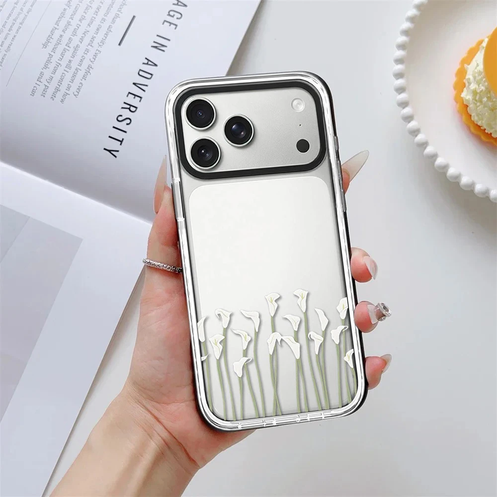 

Simple White Flowers White Border Magnetic Phone Case Cover for IPhone 13 14 15 16 17 Pro Max Case for IPhone Air