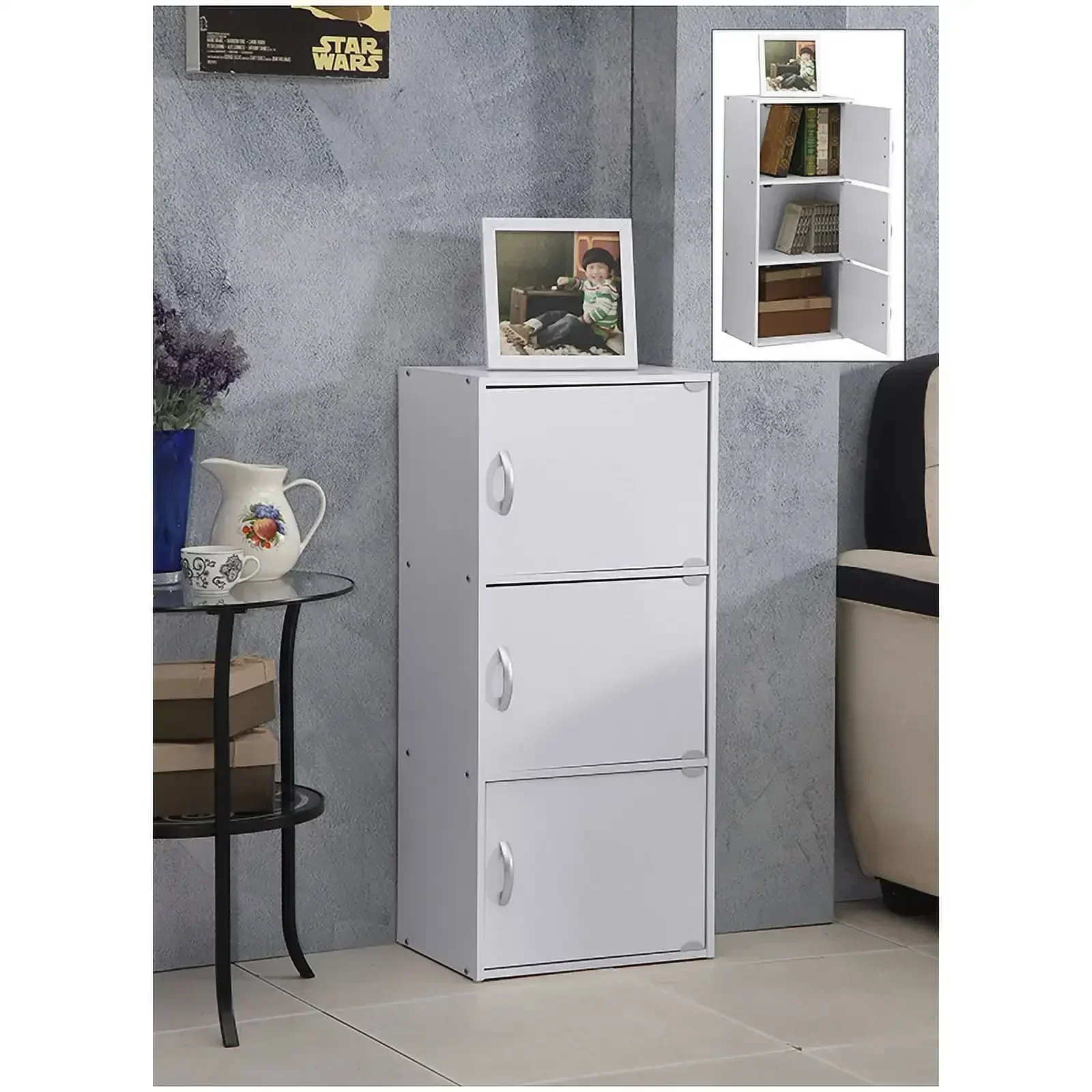 3-Shelf, 3-Door Multi-purpose Cabinet, White, home furniture , bathroom furniture