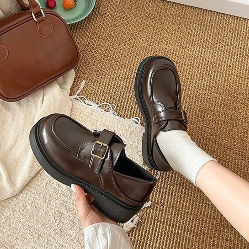 Brown British Style Leather Sh - Leather Work Dress ulasan dan harga