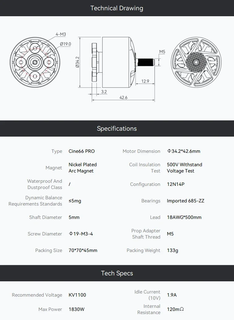 Moteur sans balais t-motor Cine66 PRO 1100KV pour Drone FPV longue portée 6S, construction Cinelifter avec hélice Freestyle de 6 pouces