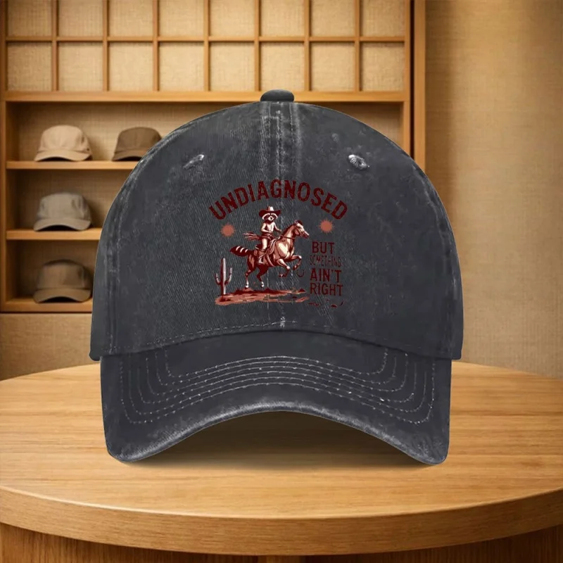 Vintage Cyber Raccoon Riding Horse Pattern Baseball Cap Unisex Adjustable Snapback Hat