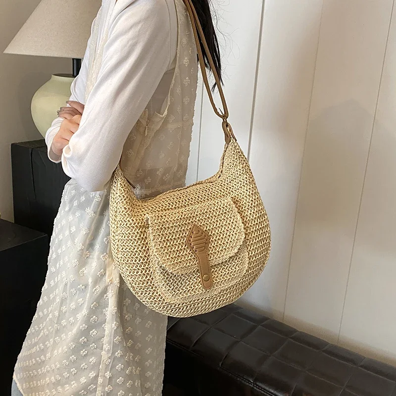 

​​2025 Spring Women Large Capacity Woven Tote Bag Multi-way Crossbody Shoulder Purse Adjustable Strap for Work Commute​