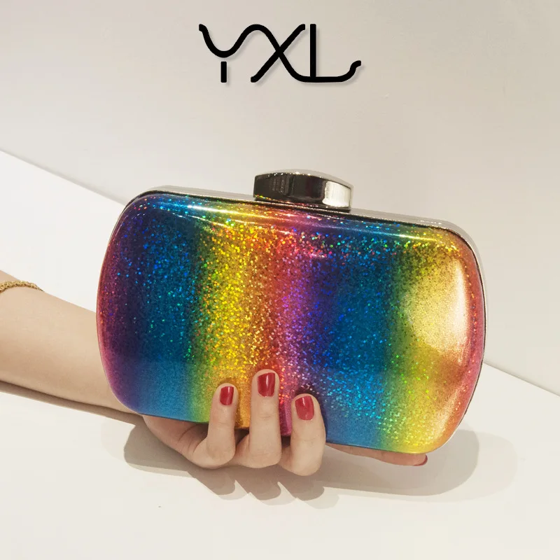 Sommer-Regenbogen-Laser-Clutch mit Spiegel-Finish, europäischer Stil, Farbverlauf, Pu-Abendtasche, nischenfreundliche, vielseitige Schulter-Crossbody-Tasche