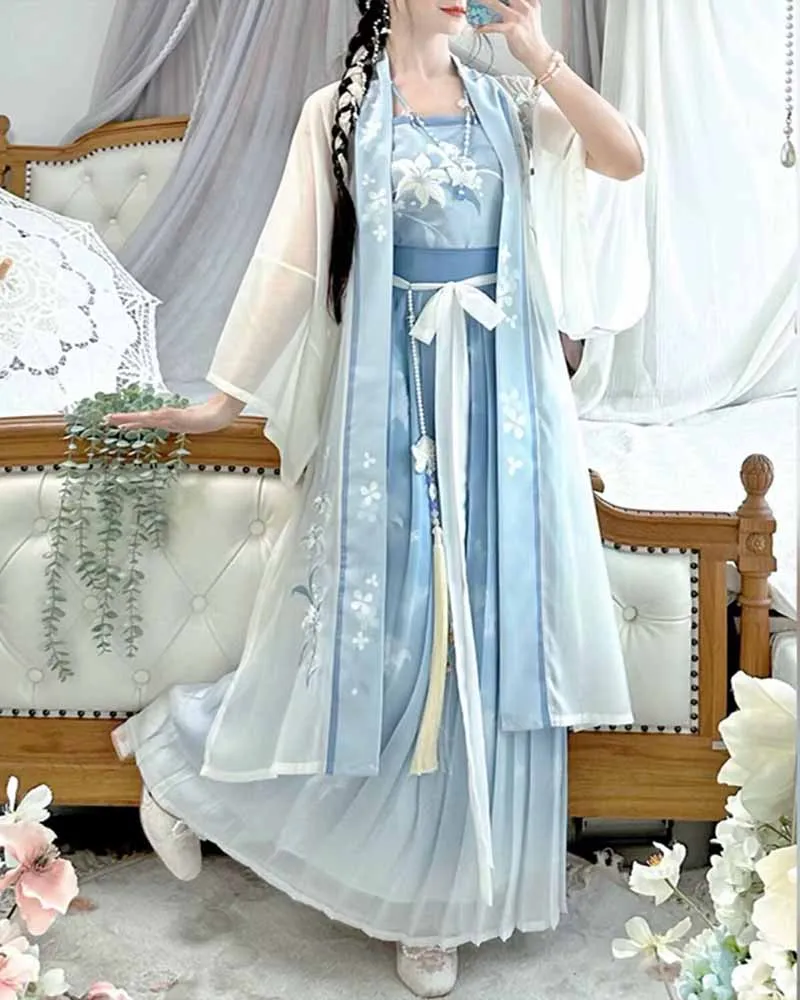 Plus Size 8XL Hanfu Dress Women Ancient Chinese Hanfu Sets Oversized Cosplay Costume Vintage Light-blue Hanfu Party Dress 6XL