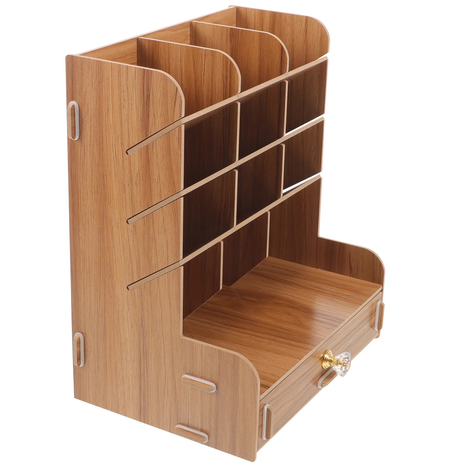 Wooden Desktop Organizer Penholder Multi-Divided Stationery Holder Simple Design Storage Box Compact Light Weight Office
