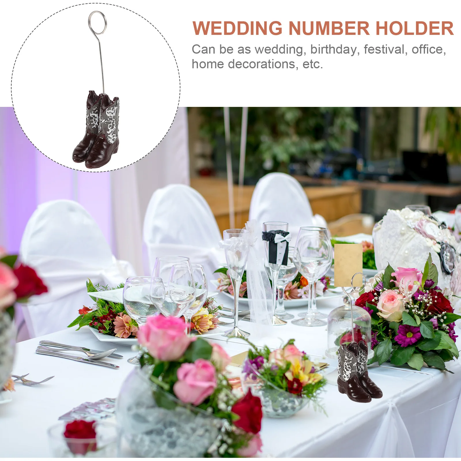 Bota de cowboy ocidental clipe de foto decorativo desktop titular de memorando multi-uso titular do cartão de imagem rústico cowgirl bota ornamento