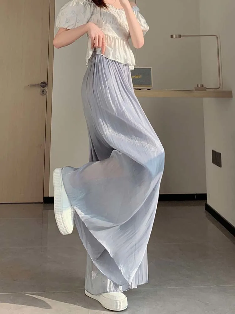 

High Waist Solid Straight Trousers for Women Summer Fashion Loose Female Pockets Floor-Length Wide Leg Pants