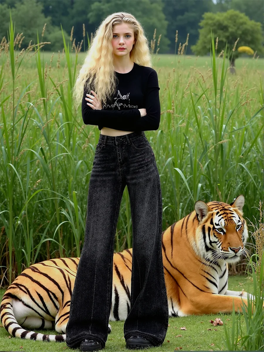 

Расклешенные потертые джинсы, женские джинсовые брюки 2025 года, женская одежда, зимняя подкладка до щиколотки, домашняя одежда в японском стиле, вечерняя повседневная одежда BF