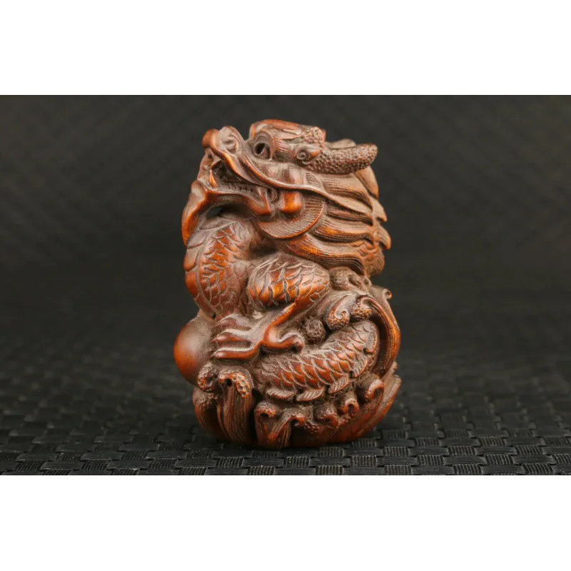 statua di drago fatta a mano in legno di bosso cinese netsuke da collezione Art