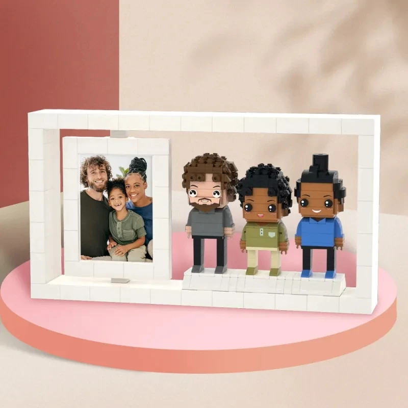 Figurines en briques personnalisées pour 3 personnes, corps complet, cadre Photo, bloc de petites particules, mes blocs de construction personnalisés