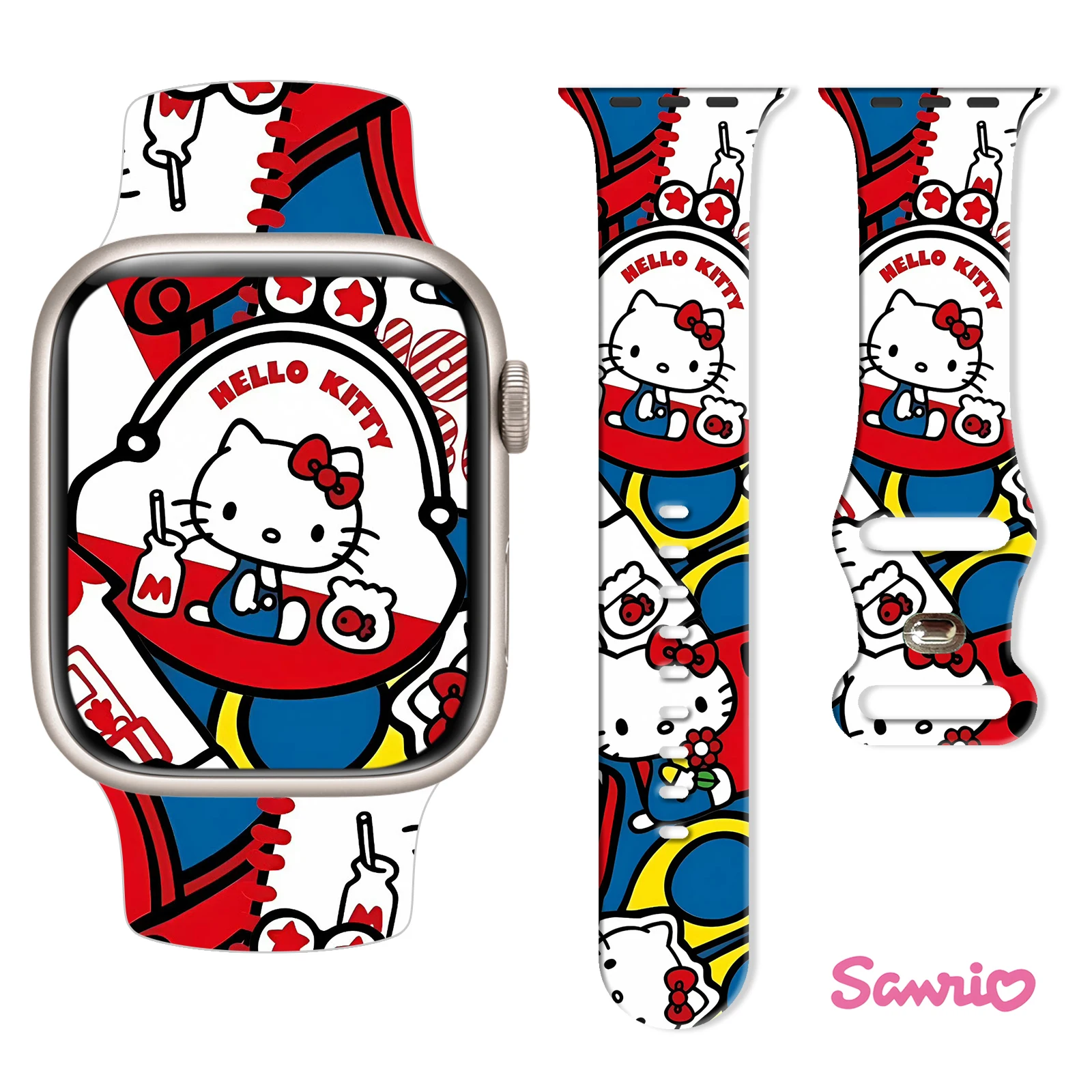

MINISO hello kitty of yellow printed strap for Apple Watch 11 10 9 8Silicone Band Replaceable Bracelet for iWatch 45mm 44mm 42mm